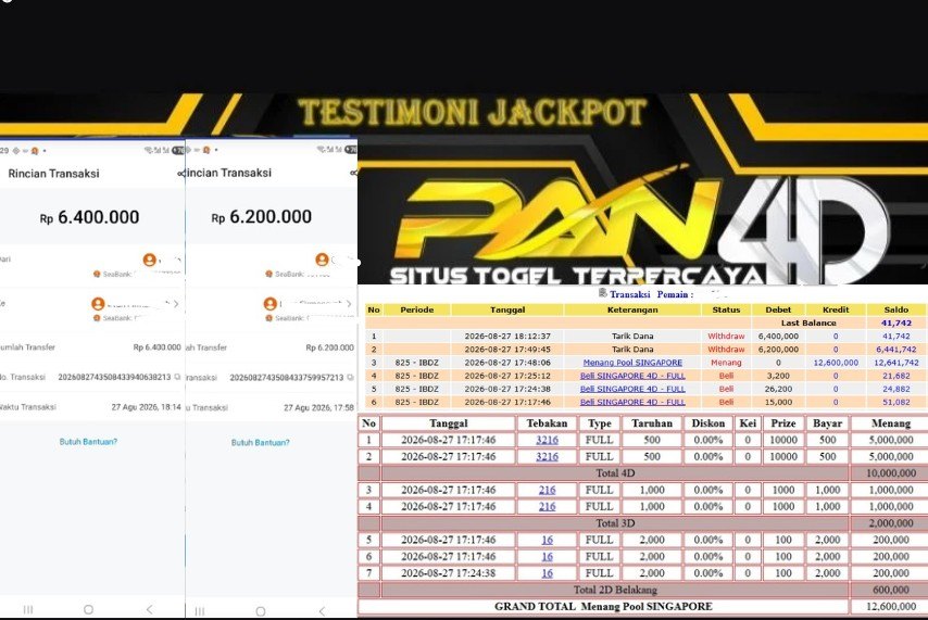 JACKPOT POOL SINGAPORE Rp.12,600,000- LUNAS