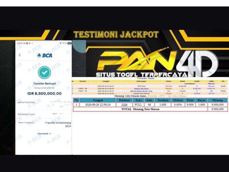 JACKPOT POOL TOTO MACAU Rp.8,500,000 - LUNAS