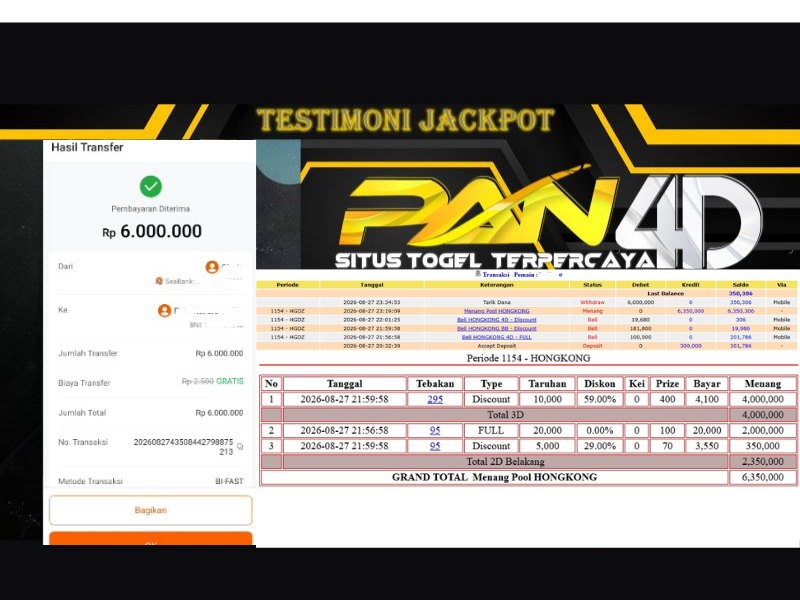 JACKPOT POOL HONGKONG Rp.6,000,000 - LUNAS