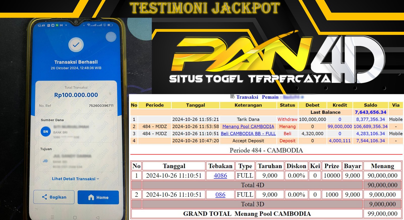 JACKPOT POOL CAMBODIA Rp.100,000,000 - LUNAS